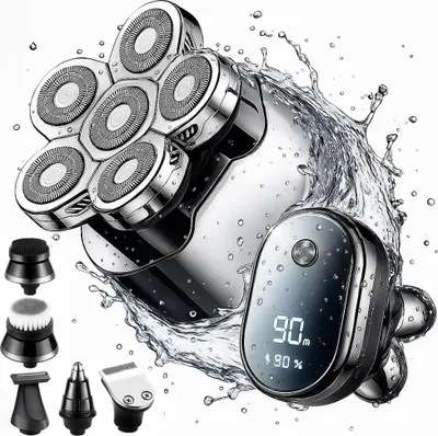Produktbild von Linomag® Multifunktions-Elektrorasierer, Professional, 6D 6-in-1 mit flexiblen Scherköpfen, wasserdicht, USB-aufladbar, für Kopf, Bart, Nase und Konturen, Gunmetal