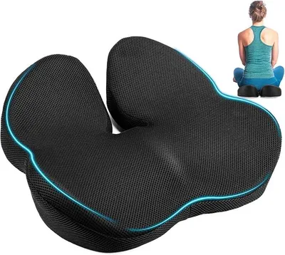 Produktbild von PolkaHome® Orthopädisches Sitzkissen – Ergonomisches Stützkissen für Steißbein, Bürostuhl, Gaming-Stuhl, Rollstuhl, Schwarz