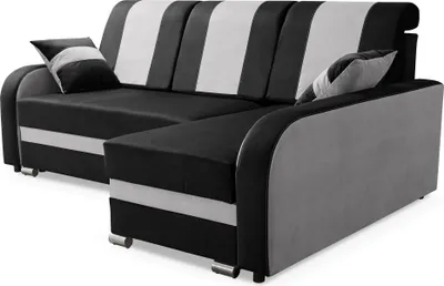 Produktbild von Robin BARI Ecksofa mit Schlaffunktion, Sofa mit Schlaffunktion, Schlafsofa mit Bettkasten und Kissen, Freistehende Eckcouch in L-Form Rechts (Silver)