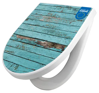 Produktbild von WC Sitz mit Absenkautomatik D Form Motiv Blaue Holzlatten [TDW3 10627]