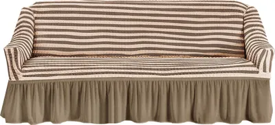 Produktbild von Stretch Sofabezug Sofa Sitzkissenbezug Plissee Rüschenrock Sofaüberzug europäischer Stil Sesselüberzug(3-Sitzer, Gestreifter Kaffee )