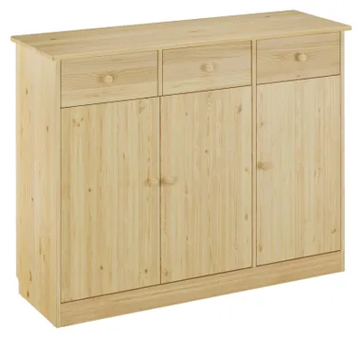 Produktbild von 90.50-25 Highboard Kommode Anrichte Kiefer Sideboard natur 3 Schubladen, 3 Türen