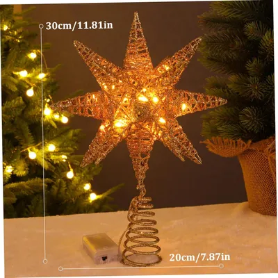 Produktbild von Weihnachtsbaumspitze 30 x 20 cm LED-Lichter-Weihnachtsstern mit glitzernden Pailletten und Spiralfuß für festliche Weihnachtsdekoration