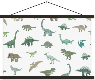 Produktbild von MuchoWow® Textilposter Dinosaurier - Grün - Jungen - Braun - Kind - Muster 150x100 cm mit schwarzem Rahmen - Schlafzimmer