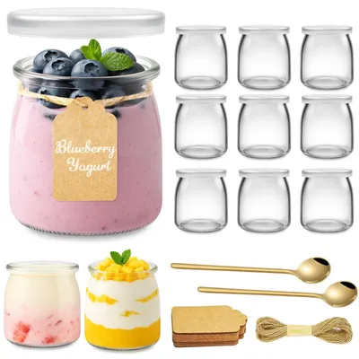 12er-Set 200ml Yoghurtgläser mit Deckel & Löffel