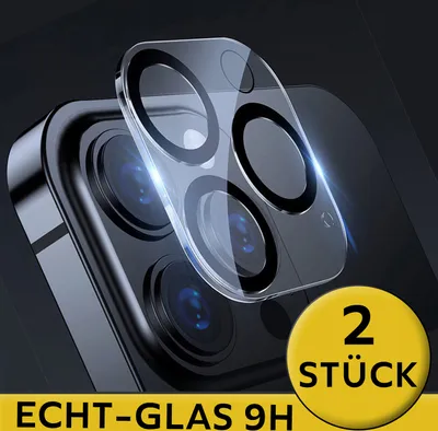 A close-up marketing image of a camera lens protector for an iPhone.