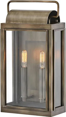 Produktbild von Wandlampe außen Aluminium Glas IP44 H: 41,9 cm in Bronze brüniert 2-flammig eckig Vintage Design