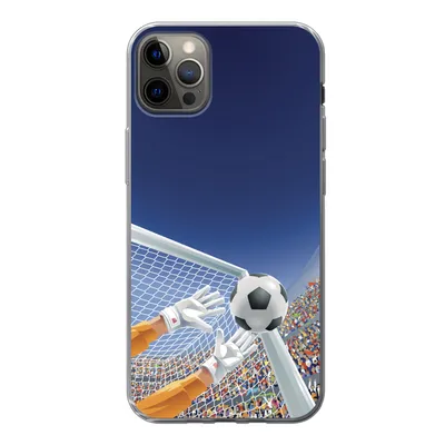 Produktbild von MuchoWow® Handyhülle Schutzhülle Hülle für iPhone 13 Pro Max Eine Illustration eines Torwarts, der den Fußball stoppt - Junge - Mädchen - Kind Silikon Softcase Handy Hülle - Mobiltelefon
