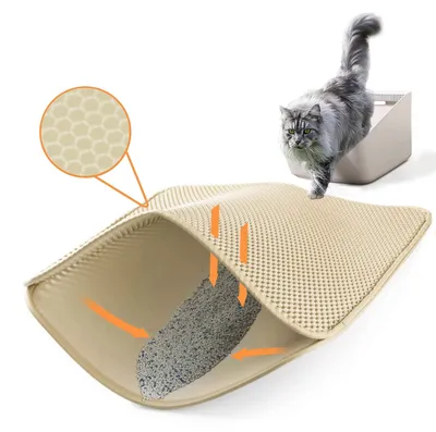 Immagine prodotto di Omgoods - Tappetino per lettiera per gatti, doppio strato, motivo a nido d'ape, con grandi fori, sottostrato per lettiera, facile da pulire, 60 x 40 cm, protezione del pavimento