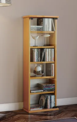 Produktbild von VCM CD Regal Holz | platzsparender CD Schrank mit ESG-Sicherheitsglastüren für 150 CDs oder 65 DVDs oder 36-Videos | Maße: H. 92 x B. 31 x T. 18 cm | elegantes DVD Regal stehend | Blu ray Regal | Vetro