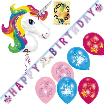 Produktbild von Unicorn-Deko-Set Happy-Birthday-Girlande Luftballons Folienballon