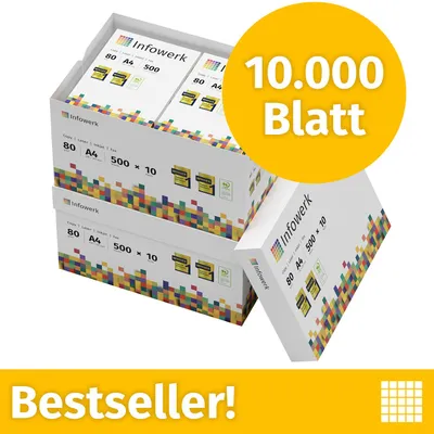 Produktbild von Druckerpapier Kopierpapier 10000 Blatt 20 x 500 A4 Premium Hochweiß CIE 160  PEFC