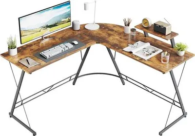 Immagine prodotto di Scrivania angolare a forma di L Unyqoos® da 130 cm – Scrivania per computer e gaming con supporto per monitor, tasca portaoggetti e ganci, color marrone