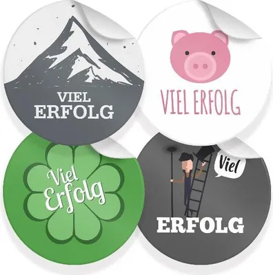 Produktbild von 24x Sticker Viel Erfolg Mix (Motiv 42) 4cm Aufkleber runde Spruch Etiketten