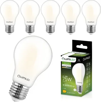 Produktbild von LUMILED A60 E27 LED Lampen 6 Stück, 8W (ersetzt 75W), 1055 lm milchig Filament, Leuchtmittel, 4000K Neutralweiß, 360° Abstrahlwinkel vintage