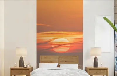 Produktbild von MuchoWow® Fototapete für Wohnzimmer oder Schlafzimmer Wandtapete Vinyl Motivtapete Sonnenuntergang auf dem Meer - 120x240 cm - Hintergrundbild