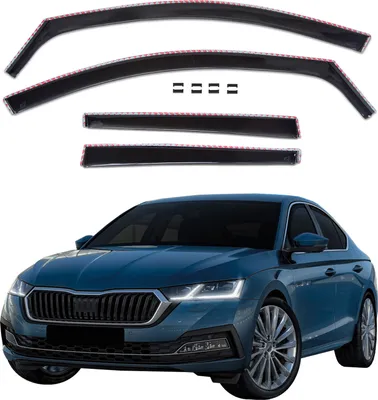 Produktbild von J&J AUTOMOTIVE | GP Windabweiser Für Skoda Octavia 4 5D Liftback ab 2020 4tlg, GP Regenabweiser, Schwarz, Getönt, Aerodynamisch, Einfache Montage, Befeistigung mit Clips