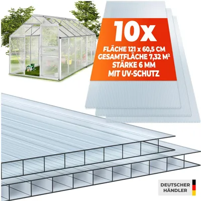 Produktbild von tectake® 10er Set Doppelstegplatten Shiny 7,32 m² Gesamtfläche, individuell zuschneidbar 121 x 60,5 x 0,6 cm je Platte