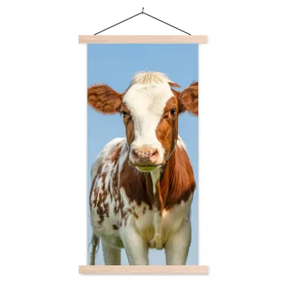 Produktbild von MuchoWow® Textilposter Kühe - Himmel - Tiere - Bauernhof - Porträt 60x120 cm mit holzfarbenen Rahmen - Holz