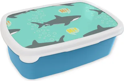 Produktbild von KitchenYeah® Lunchbox Brotzeit Brotdose 17x11 cm Muster - Wasser - Hai - Jungen - Kind - Kinder Kinder Brotzeitdose - Lunch - Kunststoff  - Brotbüchse - Sandwichbox - Lunchbox für Kinder