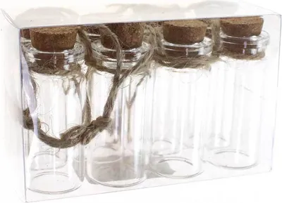 Produktbild von 8 Glasflaschen mini H5,5cm Ø2cm Korken + Aufhänger ca10ml Flasche Glas Wunschglas