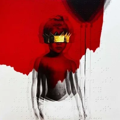 Album cover art featuring a child wearing a crown, with red and black abstract elements.
