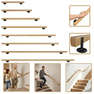 Produktbild von YARDIN 200cm Wandhandlauf Sicherheitsgriff massiv Buche Holzfarbe Flachprofil Mobilitätshilfe Senioren Behindertengerecht Haltestütze Treppensicherheit