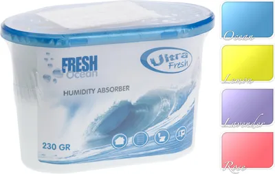 A product shot of a humidity absorber with color swatches on the right.