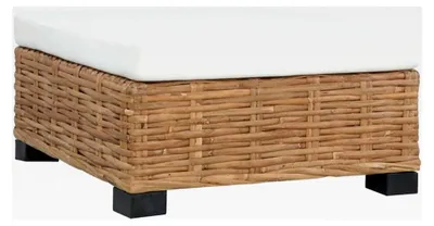 Produktbild von Fußhocker mit Kissen aus natürlichem Rattan für Wohnzimmer, Terrasse, Garten und Balkon