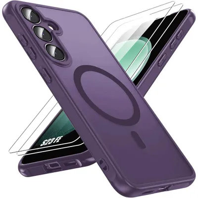 Image de Coque + 2 Verres Trempés pour Samsung Galaxy S23 FE, avec Cercle Magnétique et Vitre Caméra - Violet