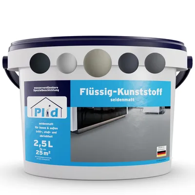 Produktbild von Plid Flüssigkunststoff für Innen & Außen, Betongrau 2,5L für ca. 25m² - Betonfarbe, Bodenbeschichtung Terrasse, Werkstatt & Keller - Flüssig PVC