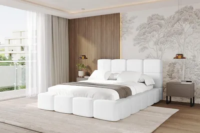 Produktbild von ALTDECOR Polsterbett mit Bettkasten - NATA 180x200 Weiß, Bett mit Kopfteil, Boxbett ohne Matratze, Doppelbett mit Stauraum