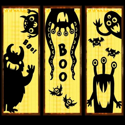 Productafbeelding van Halloween raamstickers, monsters, 6 vellen, 68,6 x 36,1 cm, herbruikbaar