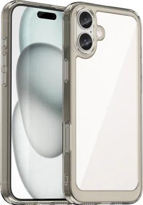 Immagine prodotto di Custodia per iPhone 16 Plus trasparente, protettiva in silicone TPU antiurto grigio titanio