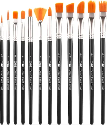 Produktbild von H&S Pinselset für Acrylfarben Aquarell und Ölfarben - 12er Set - Professionelle Flache und runde Pinsel zum Malen - Künstler Zubehör aus Synthetischem