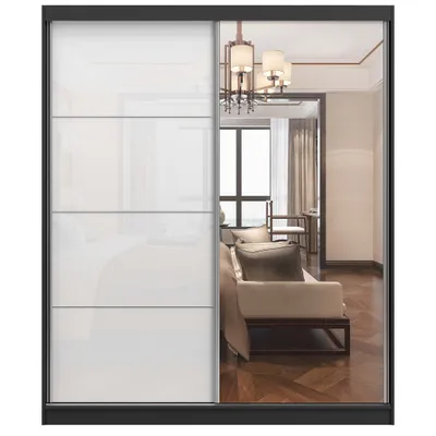 Produktbild von Schwebetürenschrank Kleiderschrank Schrank Garderobe Spiegel Multi 35 - 180 cm (Schwarz/Weiß) + Spiegel