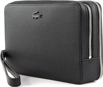 Produktbild von LACOSTE Leder Abendtasche Utensilientasche Chantaco Clutch Noir schwarz