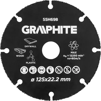 Obrázek produktu pro Řezný kotouč GRAPHITE HM na dřevo a plasty 125 x 22,2 mm