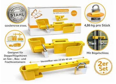 Produktbild von 2 x Containerschloss Seecontainer Schloss verstellbar 23–42 cm aus gehärtetem Stahl signalgelb Diebstahlsicherung