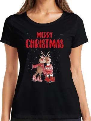 Produktbild von Merry Christmas Rentier Paar Rudolph - Weihnachten Weihnachtsgeschenk Christmas Damen T-Shirt, Schwarz, L