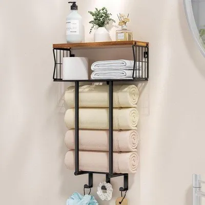 Immagine prodotto di Portasciugamani multifunzionale con mollette - Portasciugamani da parete - Portasciugamani salvaspazio per accessori da bagno - Organizzazione e stoccaggio in bagno - Adatto per il bagno