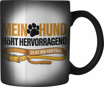 Produktbild von TRENDATION Farbwechsel Zauber-Tasse Hundeliebhaber Hundemama Hundepapa Hund Spruch Karabiner Farbwechsel Zauber-Tasse Edelstahl Geschenk (Schwarz)