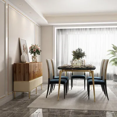 Produktbild von Esszimmer Gruppe Komplett Set Garnitur 7tlg Tisch Tische Luxus Holz Möbel Neu