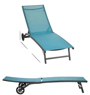 Image de Chaise longue, polyester et aluminium, 195 L x 165 l x 102 H cm, dossier réglable sur 5 positions, charge maximale 150 kg, conception légère