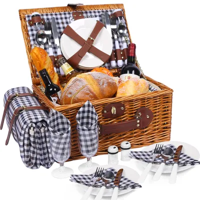 Imagen del producto de Set de picnic para 4 personas, con compartimento refrigerador, manta de picnic impermeable y juego de cubiertos incluido
