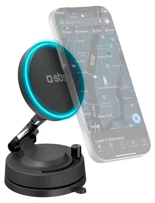 Image de SBS Support voiture magnétique sans fil 15W avec ventouse et rotation 360°