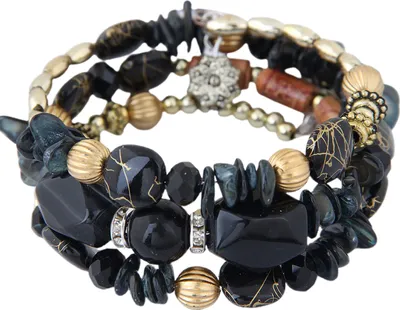 Produktbild von Damen-Armband, Perlen, Vintage-Stil, türkisfarbener Kunstkristall, Studentenarmband für den täglichen Gebrauch-Schwarz