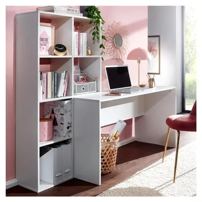 Produktbild von FineBuy Schreibtisch mit Regal Weiß 170x59x143,5 cm Bürotisch Modern, Laptoptisch mit 6 Ablagen, Homeoffice Computertisch mit Stauraum