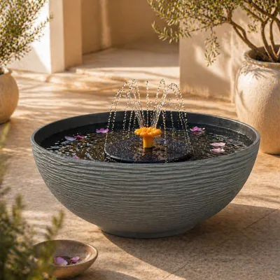 Produktbild von Solar LED Brunnen Set inkl. Akku - 45 cm Schale in grau