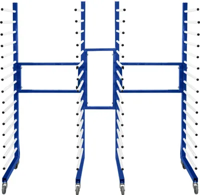 Produktbild von Kombi-Trockenwagen Trockenständer Lacktrockenwagen x2 & inkl. 2-Wege-Anschlussstück Verbindungsset 4 robuste 360°-Rollen 15 Ebenen pro Gestell Mobil 25 kg pro Ebene 375 kg Kapazität Verstellbare Breite
